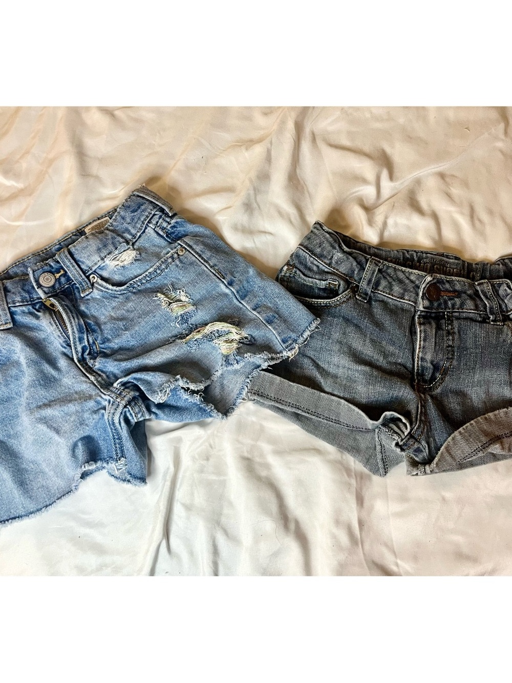 Lot of 2 Girls Denim Shorts Size 8 Distressed Cutoff & Cuffed Jean Summer Blue